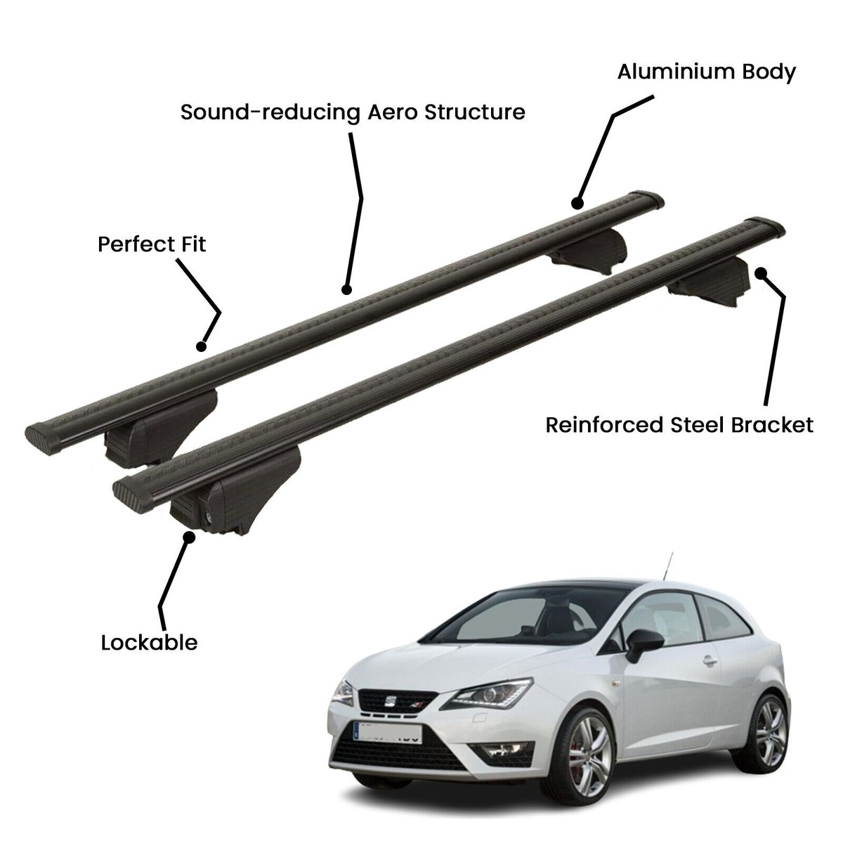 【専用ページ】elbacat様 2 Pcs Black Roof Rack Cross Bars For SEAT IBIZA HB 5D 2008-2017 | eBay
