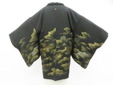 JAPANESE KIMONO BLACK HAORI COAT BLACK 79cm 2 ft 7 in PURE SILK EE3540
