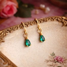 Emerald Drop Earrings Crystal Gold Green Small Teardrop Zirconia Gift For Her