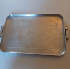 Vintage Arthur Armour Hammered Aluminum Serving Tray Seahorses Theme 13"x9" 