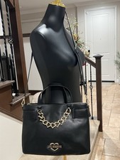 LOVE MOSCHINO Borsa PU Black Gold Toned Logo & Chain Satchel Bag