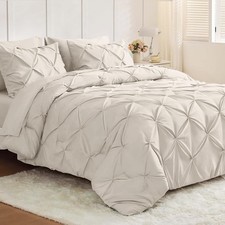 7PC Comforter Set Bed in a Bag Comforter Sheet and Pillowcases  Shams Beige