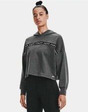 Under Armour Women s Cropped Hoodie Gray Pullover Sweatshirt Loose Fit Size SM