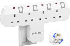 Plug Extension Socket, 4 Way Plug Adapter with 180 Degree Rotating UK Plug, 13A