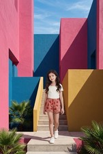 New Zara Kids Crabs Salmon Pink Shorts Playing Time Beach Waves SZ 13-14
