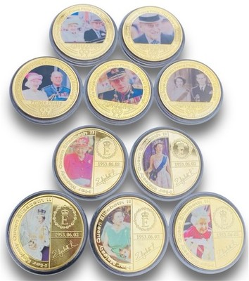 Queen Elizabeth Ll & Prince Philip x10 Vergoldet Münze Set - Royal Family Münzen