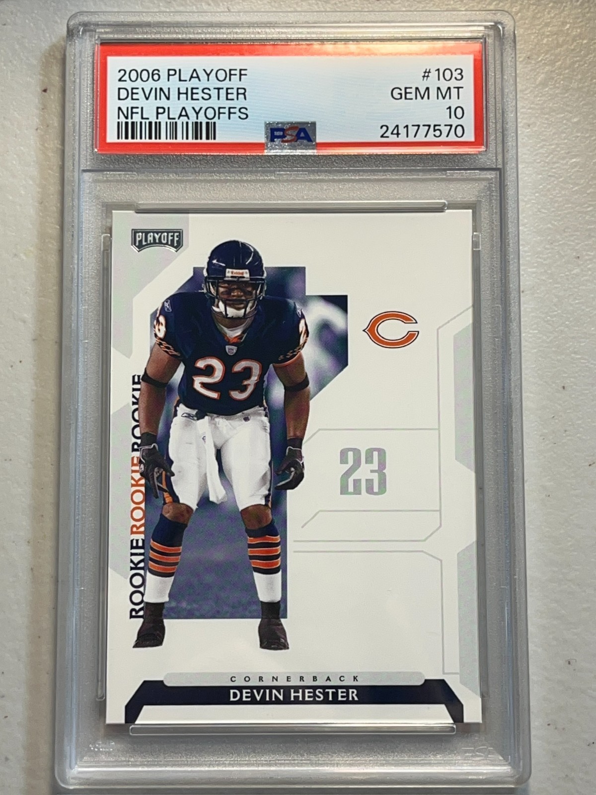 Devin Hester PSA 10 2006 Playoff NFL Playoffs Rookie Card RC #103 Gem Mint Bears view 3