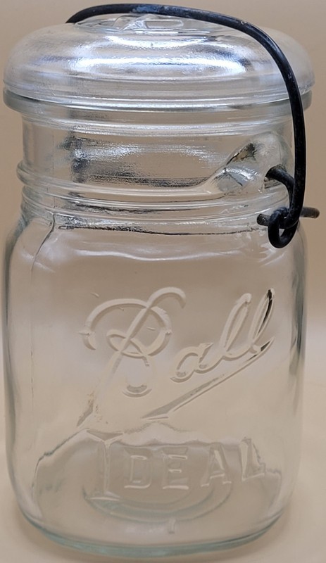 Vintage BALL IDEAL Mason Jar! WIRE Bale & GLASS Lid! 16 Ounce Jar! 1940s-1950s