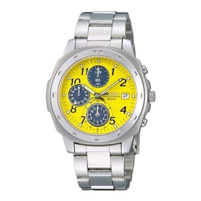 SEIKO SND409 Chronograph Yellow x Navy Stainless Steel Quartz Watch 38mm JAPAN