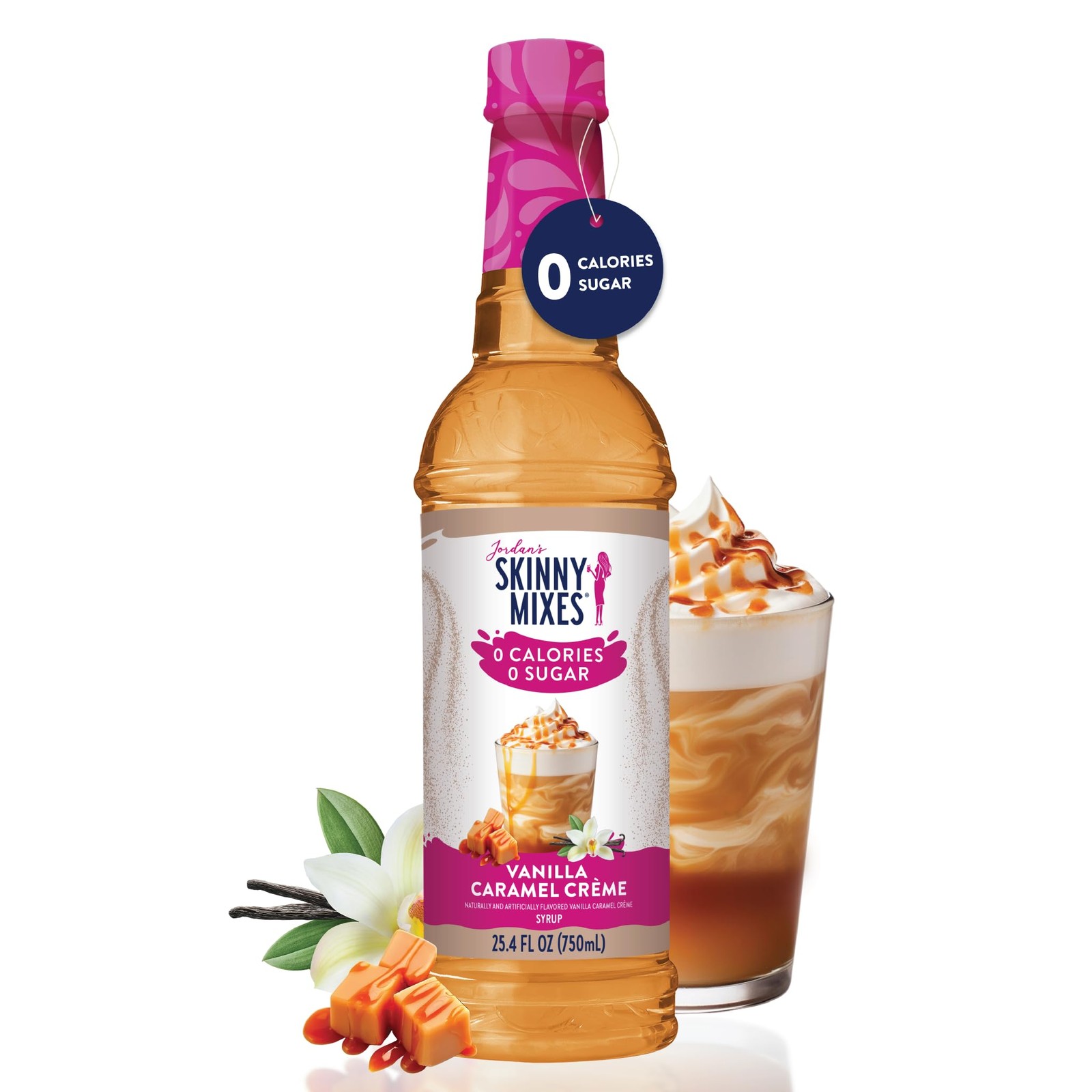 Jordan's Skinny Mixes Vanilla Caramel Coffee Syrup 25.4 Fl Oz Sugar Free 0 Ca...