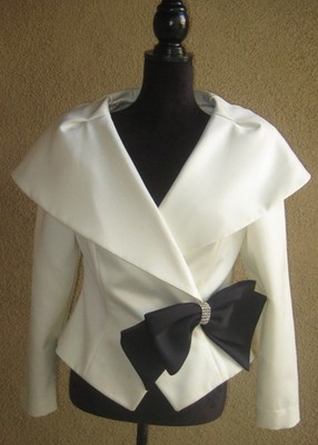 Vintage 80s satin custommade shawl collar pad shoulder bow lined formal top