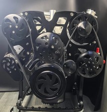 Chevy Sbc Long Wp 350 383 Aluminum Complete Serpentine Engine Pulley Kit Black