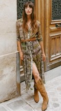 ZARA NEW WOMAN SS24 METALLIC THREAD PRINT DRESS WITH BELT Size M REF:3666/175  