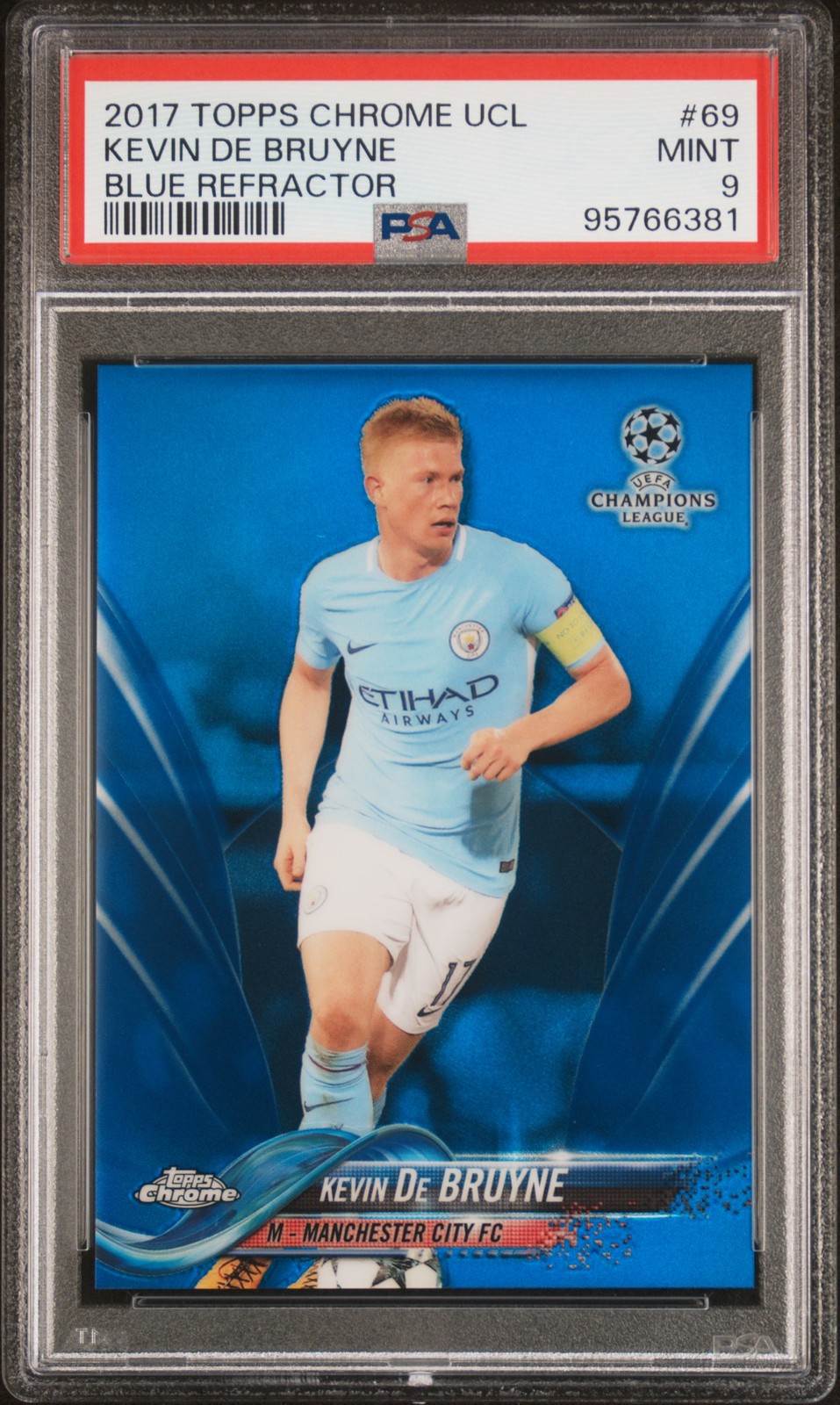 2017 TOPPS CHROME CHAMPIONS LEAGUE BLUE REFRACTOR KEVIN DE BRUYNE 41/150 PSA 9