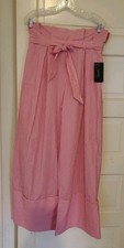 NWT ZARA BASIC COLLECTION PINK STRIPED BELTED WIDE LEGS PANTS SZ LARGE