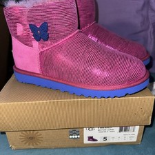 Ugg Australia Kids Youth Size 5 Pink Mini Bailey Button Lizard Boot