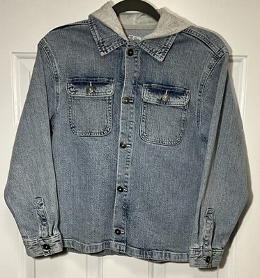 Art Class Jean/Denim Bomber Jacket W/Hoodie Light Wash Kids Large 10/12