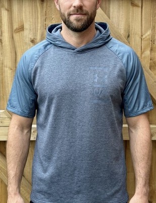 Under Armour kurzärmliger Hoodie blau Herren Large Tech Wear Fitness Laufen sportlich