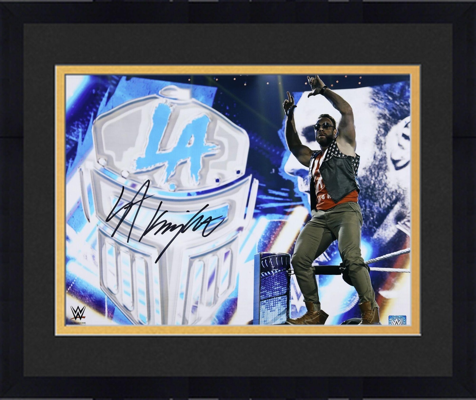 Framed LA Knight WWE Autographed Signed 16" x 20" Standing on Ropes Photograph 