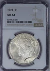 1924 Peace Dollar $1 NGC MS64