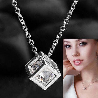 HALSKETTE RUNDHALS PREISWERTE QUALITÄT GLITZERNDER WÜRFEL GEBURTSTAG DIAMANT rechts