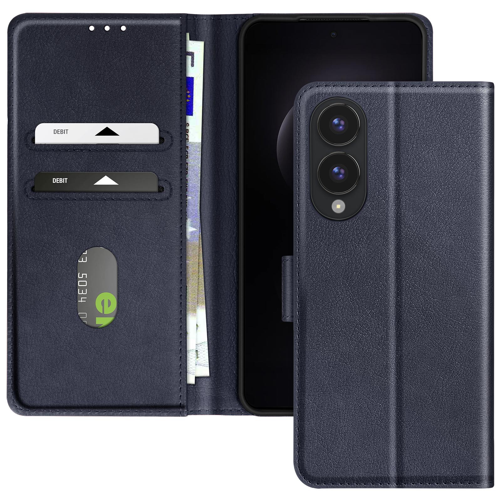 Étui Galaxy S25 Edge Avizar bleu nuit à clapet avec porte-carte et support vidéo