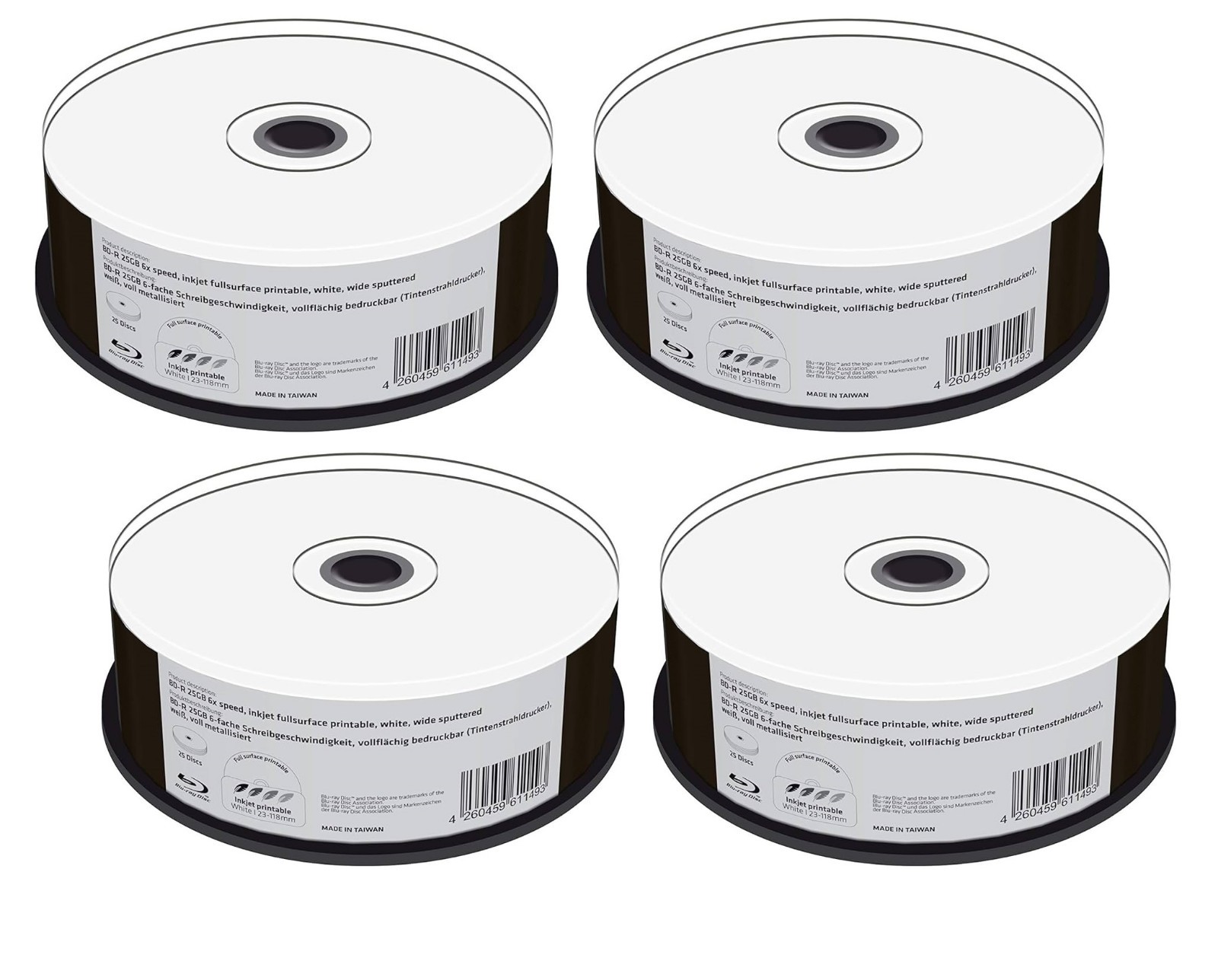 100 Mediarange Blu Ray 6x Inkjet Printable Blank discs BDR BD-R 25GB MR512 HTL