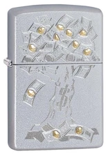 Zippo Money Tree, Engraved Lighter, Satin Chrome NEW IN BOX