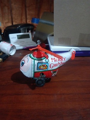 Vintage Tin Wind-Up Yuletide Santa Claus Copter Reindeer Toy, Broken/miss Parts