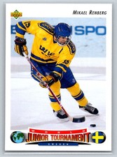 1992-93 Upper Deck #233 Mikael Renberg Sweden Rookie Hockey Card. rookie card picture