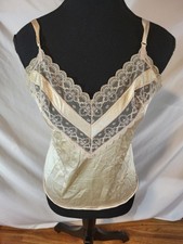 VTG Vanity Fair Sz 34 Beige Satin Lace Cami Camisole USA