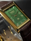 Vintage Seiko Slim Quartz Men's Wrist Watch | Leather strap | Green Roman Dial