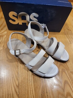 SAS Savanna White Lizard Leather Sandals Womens 8M Adjustable Comfort Heels