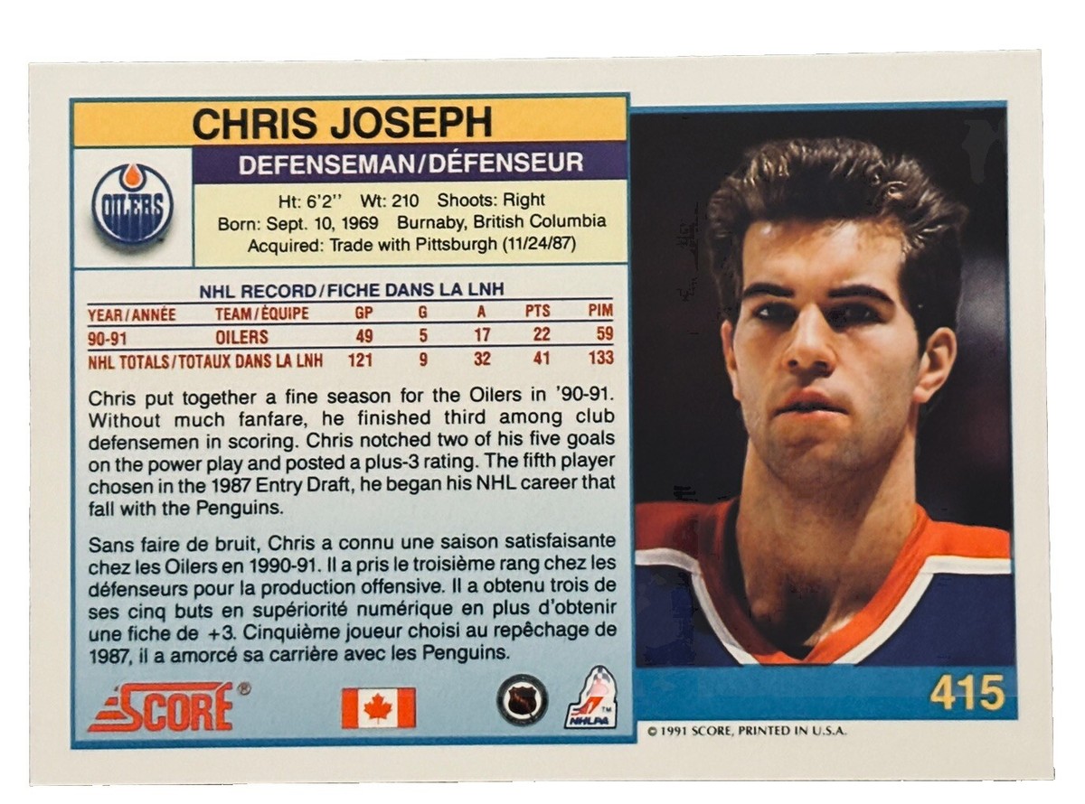 Brand New: Vintage '91 SCORE Chris Joseph Edmonton Oilers