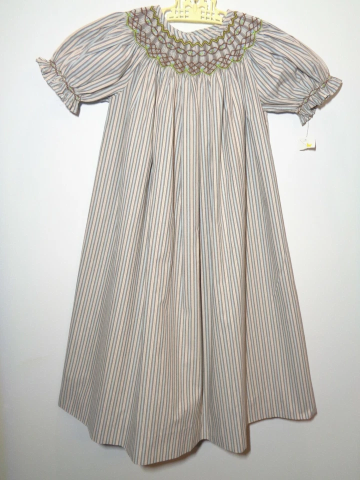 Vestido de Pascua Nuevo con Etiquetas Bishop Calado Deseos Secretos Marrón y Azul Floral Rayas Talla 6 Foto 4 de 4