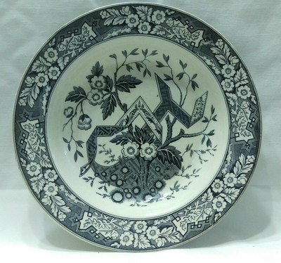 Antique Wedgwood Black Transferware BEATRICE 9.5'' Rimmed Soup Bowl 1880 England 