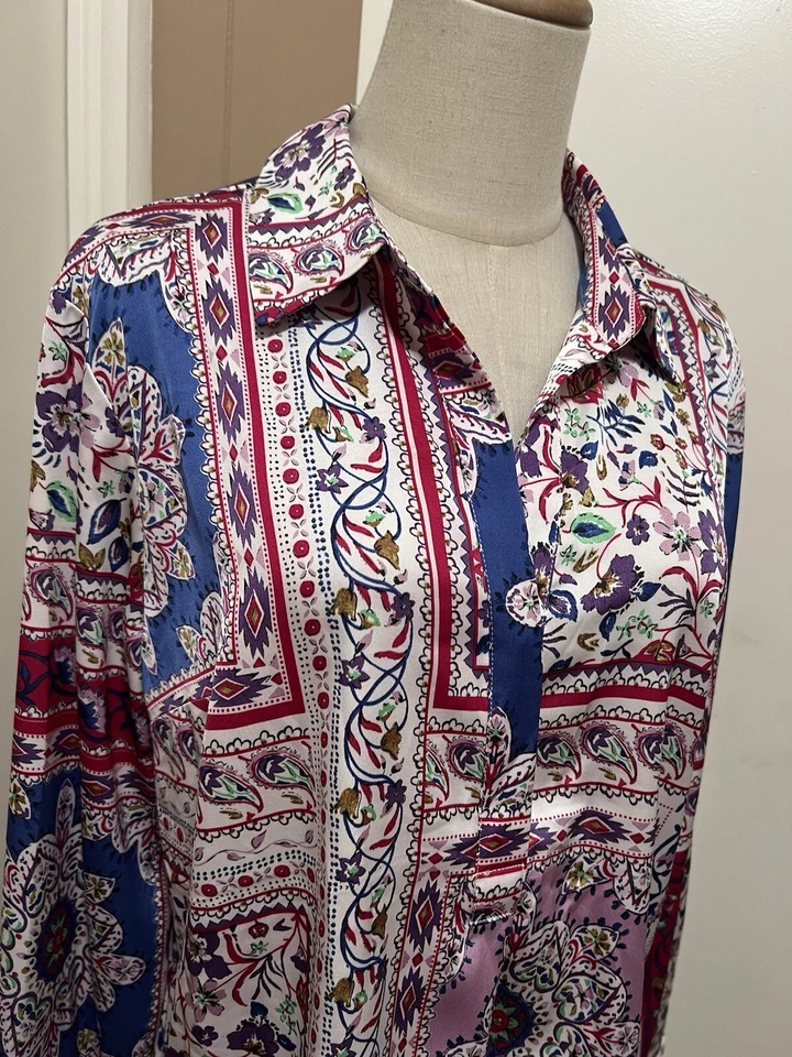 Joie Womens Long Sleeve Printed Top Blouse Colorful Collared Size L - Image 2 of 4