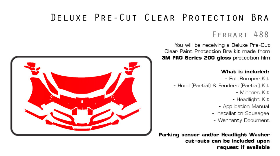 Ferrari 488 2016-2019 3M PRO Series PreCut Paint Protection Film Clear Bra PPF