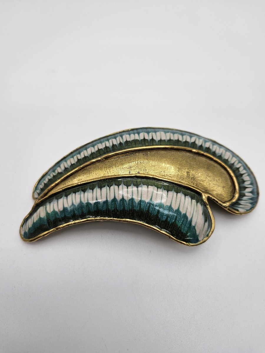 Vintage Luciano Bustamante Modernist Brass Green Enamel  display picture 3