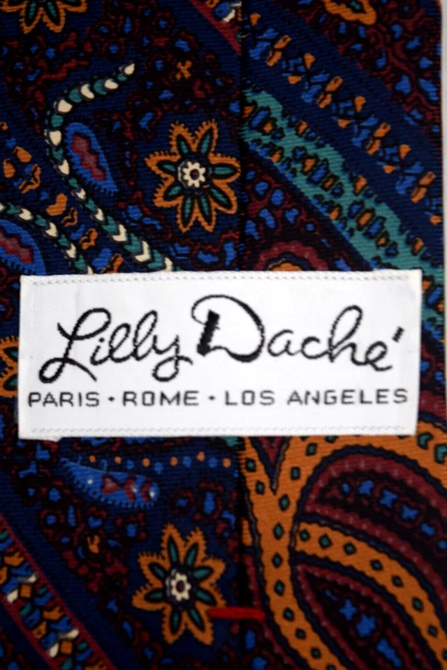 Gravata de pescoço vintage Lilly Dache anos 60 psicodélica roxa oceano listrada floral 56 x 3 nova sem etiquetas - Imagem 4 de 4