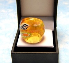 Bohemian Golden Yellow Floral theme Hand Blown Glass Bling Ring size 6.25