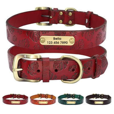 embossed leather dog collar