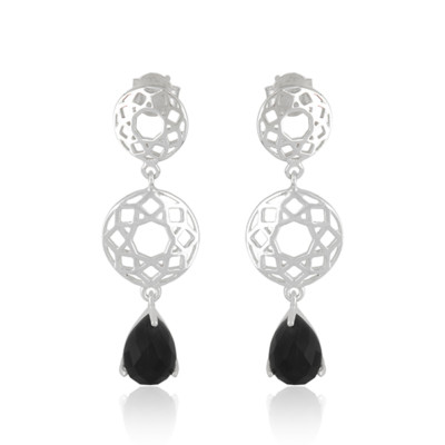 Natürlicher schwarzer Onyx Edelstein 925 Sterlingsilber Ohrhänger Schmuck