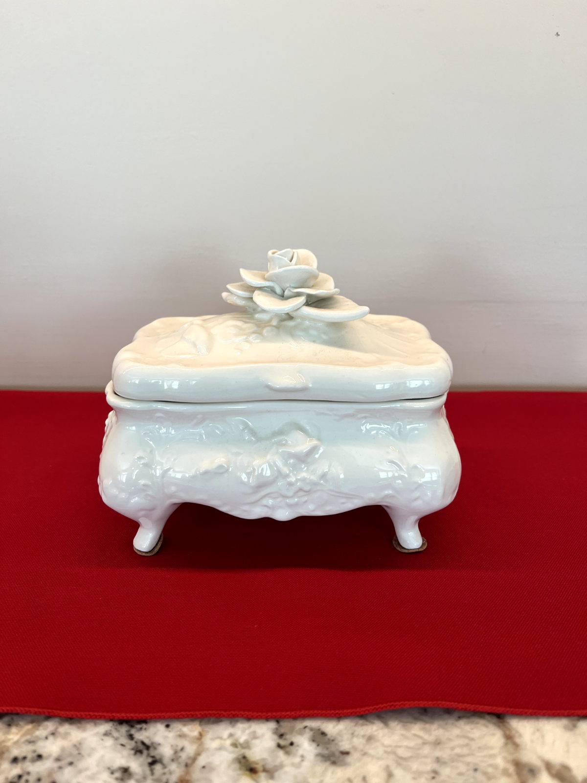 Ceramic Jewelry Box and Ring Dish Set with Floral Design  