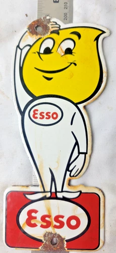 VINTAGE 8" ESSO PORCELAIN SIGN PUMP PLATE GAS STATION OIL