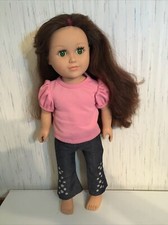 My Life As Poseable 18" Doll Long Curly Brown Hair With Pink Streak Green Eyes