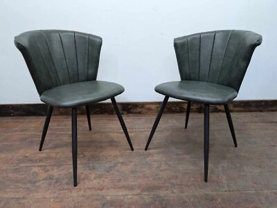 PAIR OF FOREST GREEN DINING CHAIRS / SHELBY / VEGAN FAUX LEATHER / METAL BASE - Image 1 of 2
