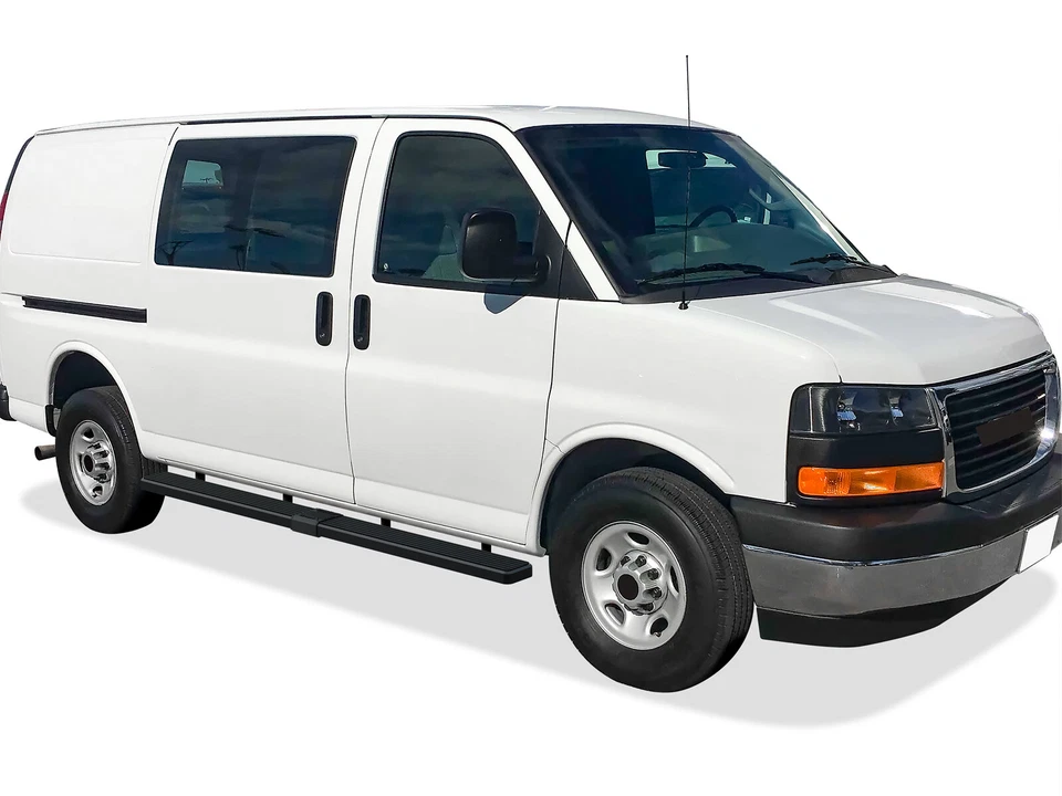 APS Running Boards 6 inches Matte Black Fit 03-25 Chevy Express GMC Savana - Image 2 of 4