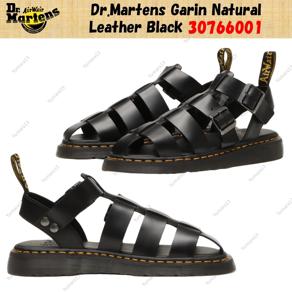Dr.Martens Garin Natural Leather Black 30766001 Men's Size
