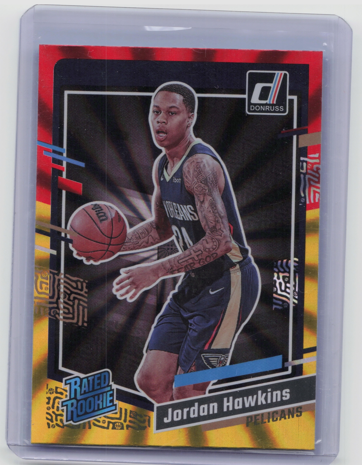 2023-24 Panini Donruss Jordan Hawkins Rated Rookie Red Gold Laser Prizm #219 SP